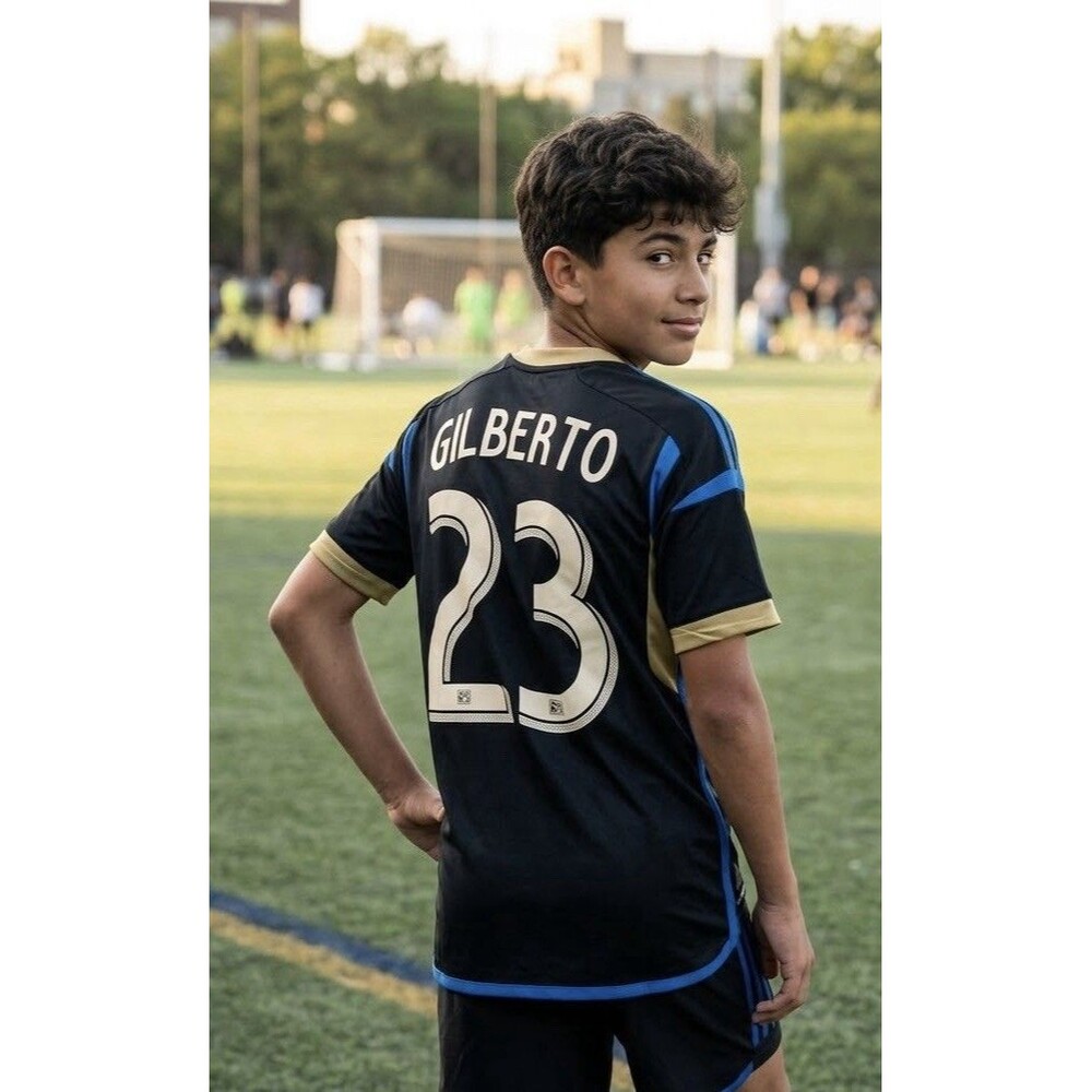 adidas Philadelphia Union Gilberto 23 Soccer Jersey Youth L Black Gold MLS Shirt